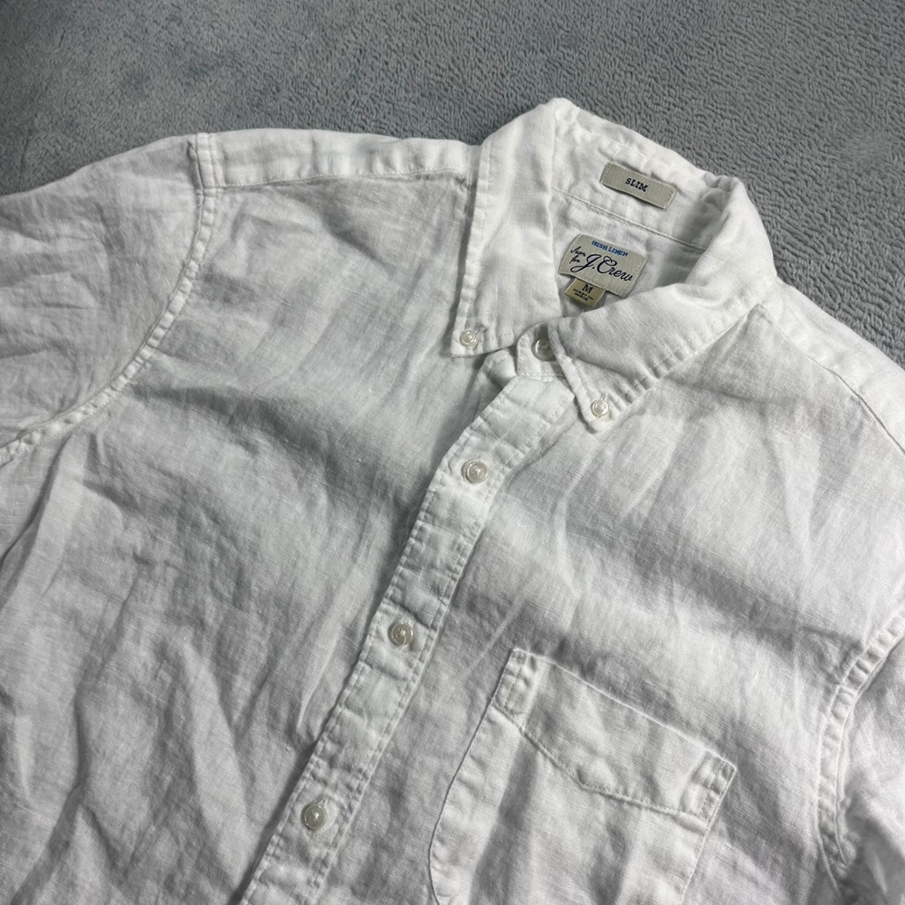 J. Crew Slim Baird McNutt Irish Linen Short Sleeve Button Down Shirt White Men M